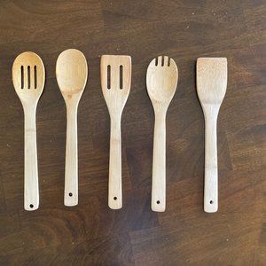 Set of Wooden Kitchen Cooking Utensils